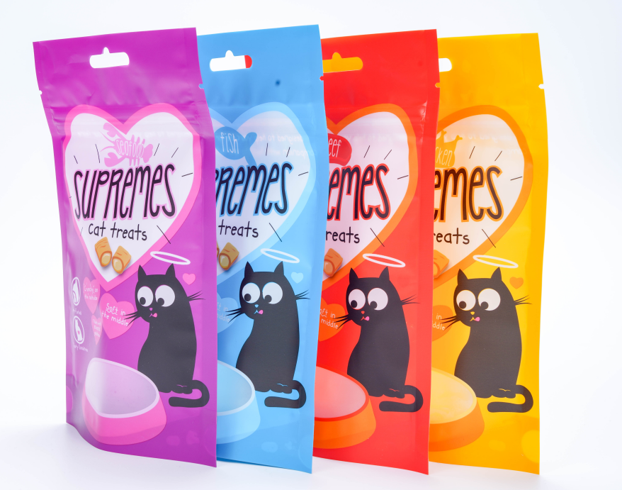 stand up zipper  plastic pet food bag for cat